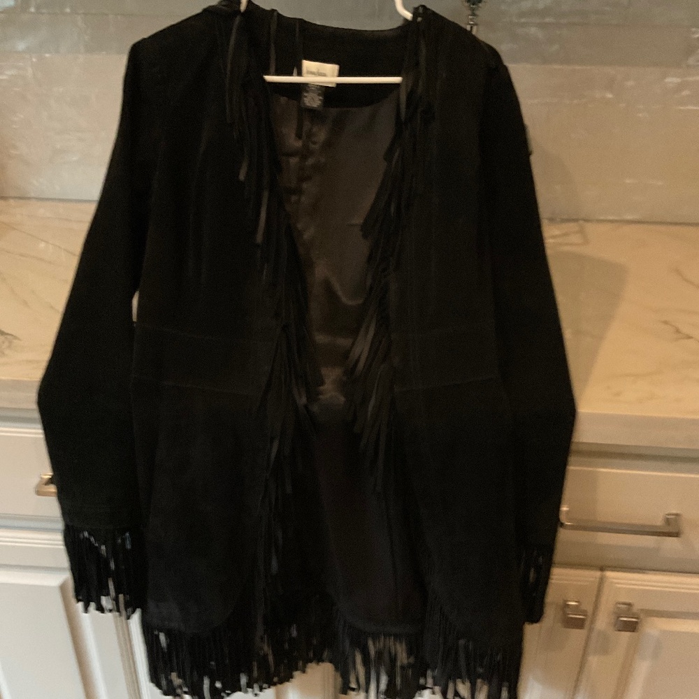 Black suede fringe coats
